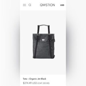 QWSTION Tote - Organic Jet Black Bag $274